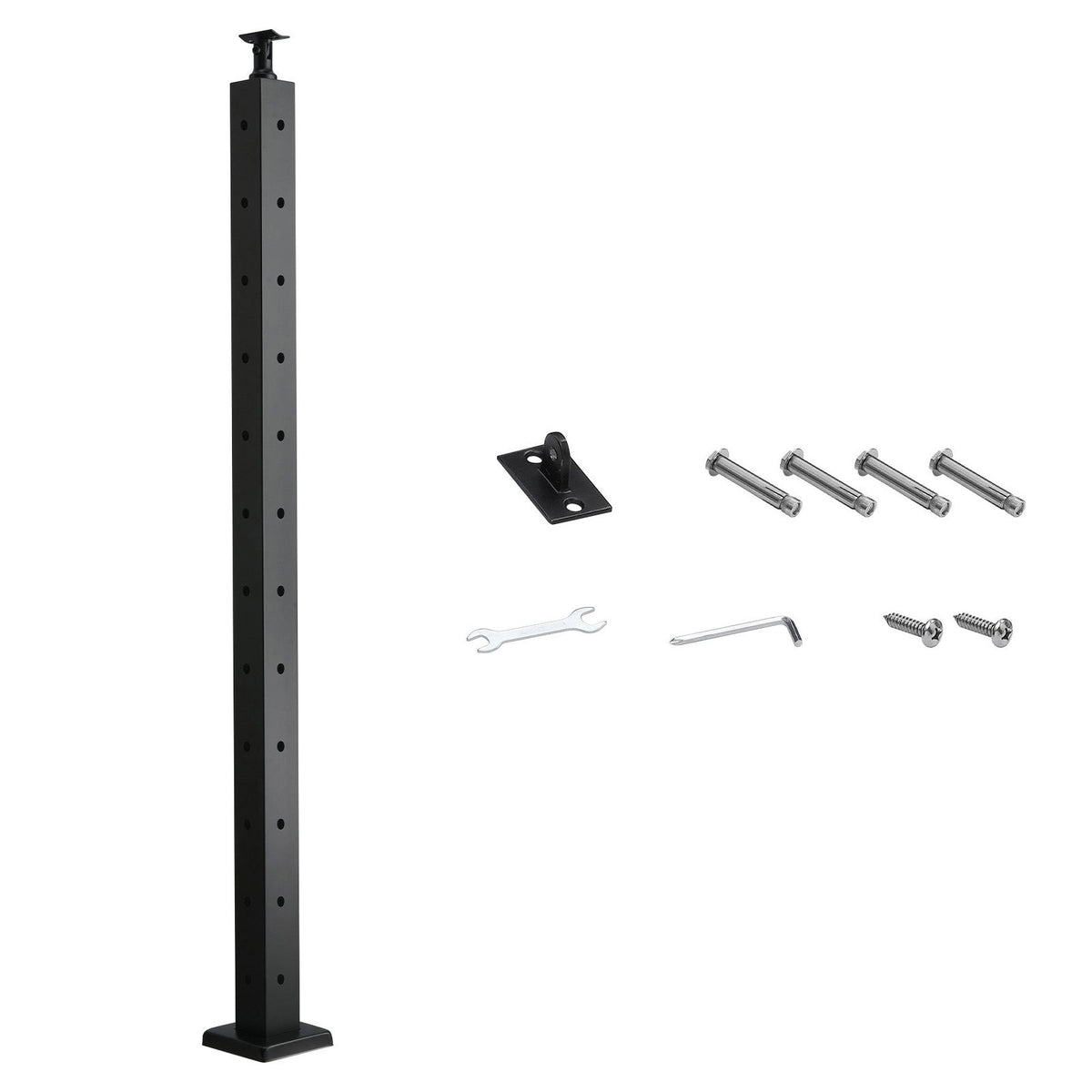 Cable Railing Post, 106.7x5x5cm Corner Railing Post, with L-Shaped Pre-Drilled Holes, Stainless Steel Cable Rail Post with Horizontal and Curved Bracket, 1-Pack, Black, 1JZLGZXHS1065S1EW001V0