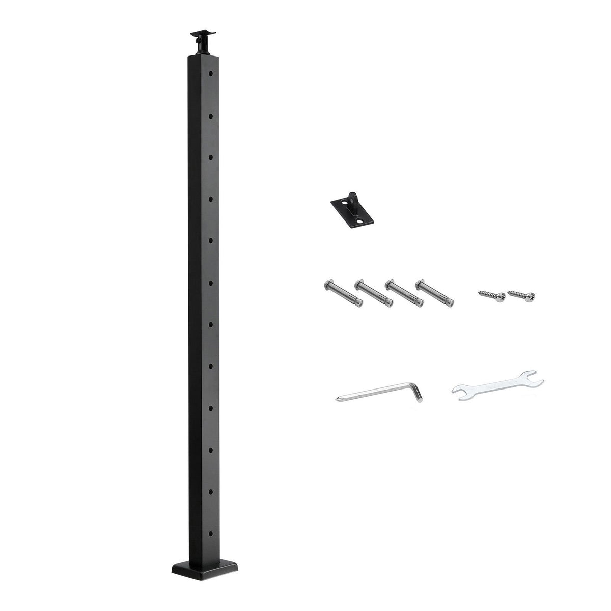 Cable Railing Post, 106.7x5x5cm Level Deck Stair Posts, 1-Pack Stainless Steel Cable Handrail Post, Pre-Drilled Pickets with Mounting Bracket Stair Railing Kit, Black, 1JZLGZXHS106AWJO6001V0