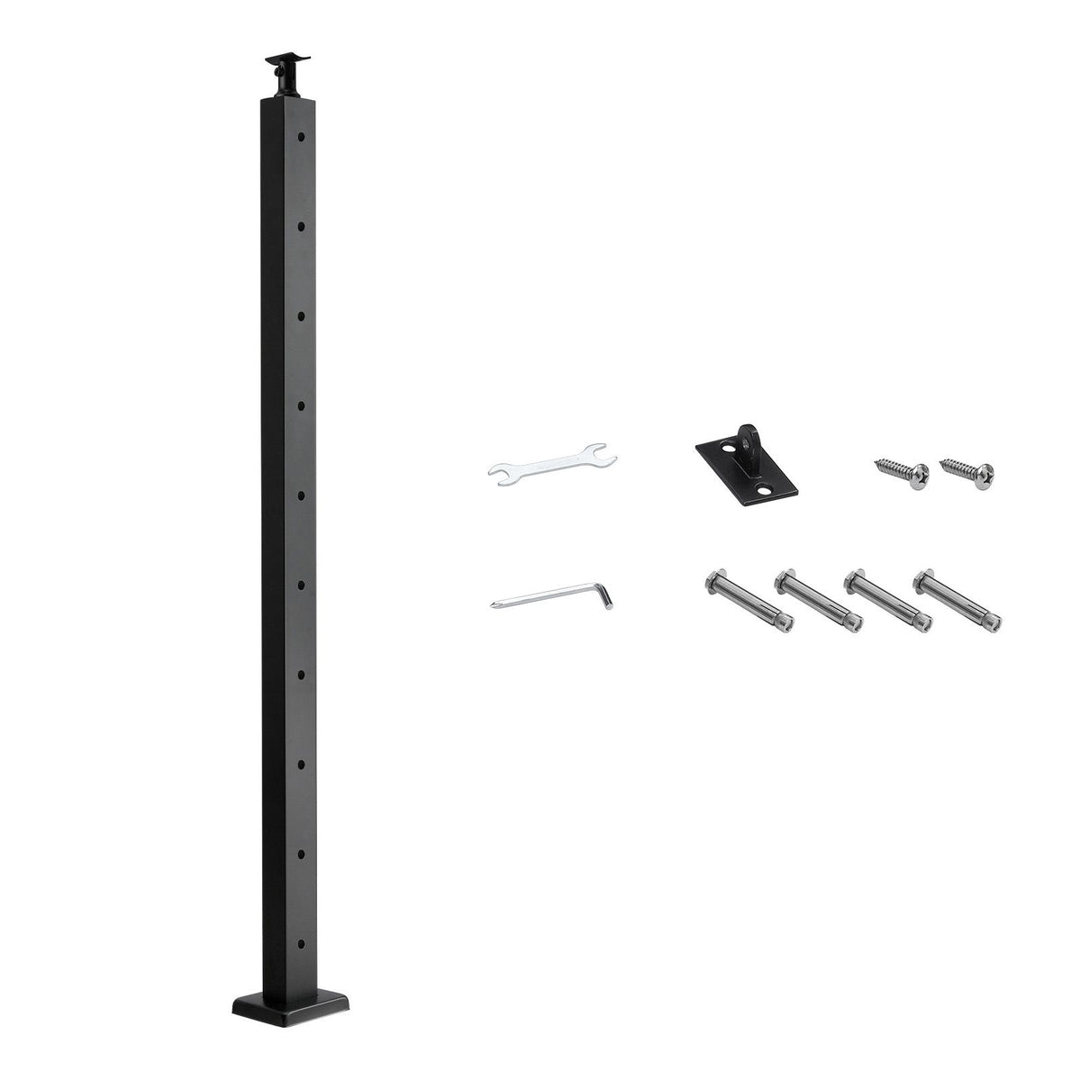 1-Pack Cable Railing Post, 91.4x5x5cm Horizontal-Hole Deck Railing Post with Pre-Drilled Holes, Stainless Steel Cable Rail Post with Horizontal and Curved Bracket, Black, 1JZLGZXHS9148RVYS001V0