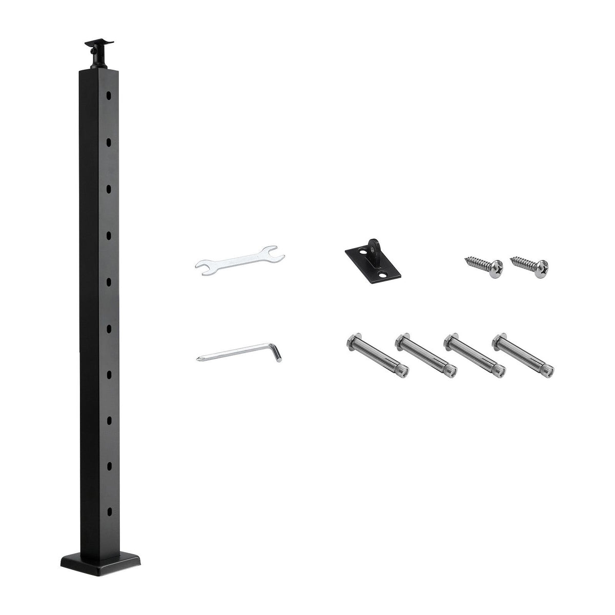 Cable Railing Post, 36x2x2 Inch Stair Railing Post, with Pre-Drilled 30° Angled Holes, Stainless Steel Cable Rail Post with Horizontal and Curved Bracket, 1-Pack, Black, 1JZLGZXHS914YIVIS001V0