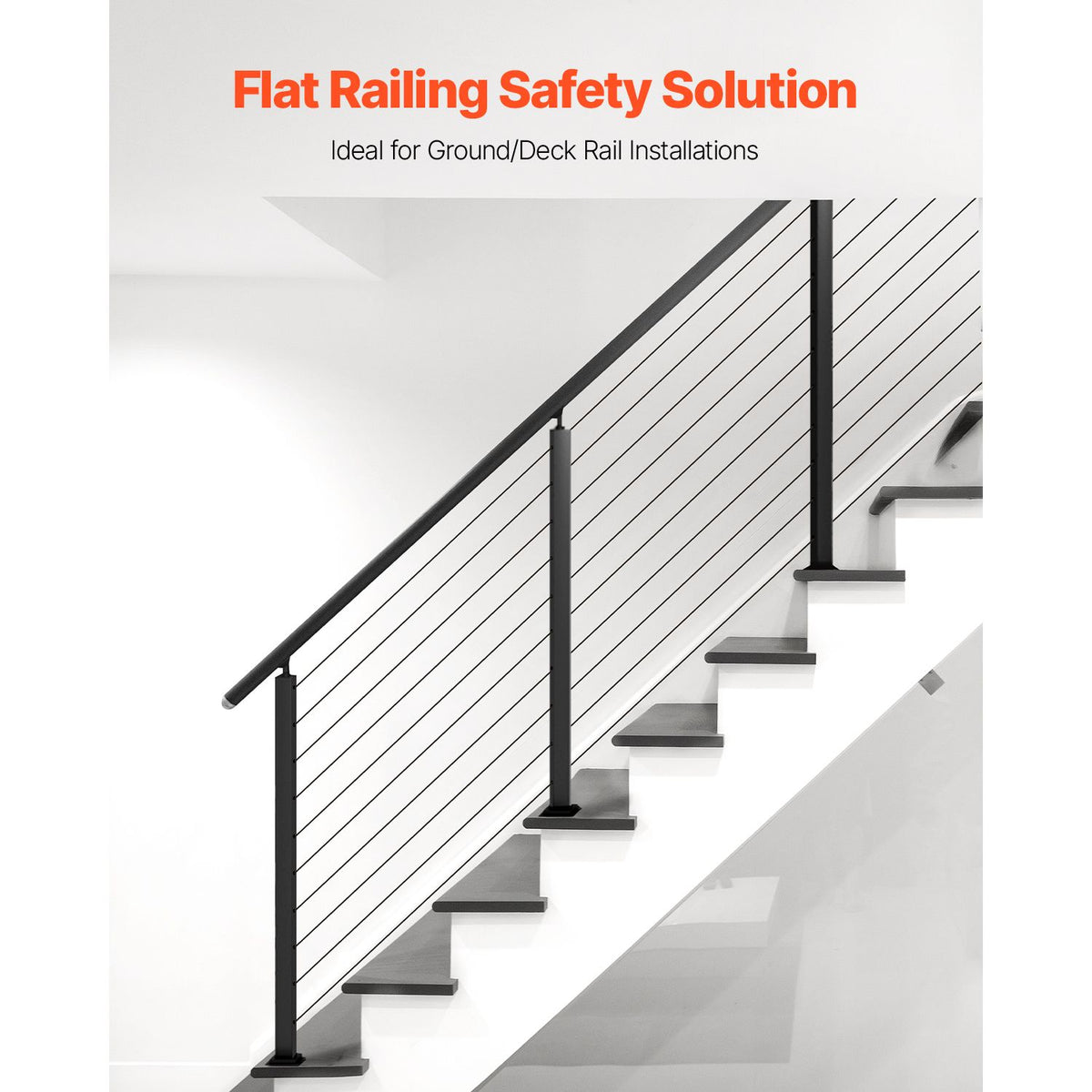 Cable Railing Post, 36x2x2 Inch Stair Railing Post, with Pre-Drilled 30° Angled Holes, Stainless Steel Cable Rail Post with Horizontal and Curved Bracket, 1-Pack, Black, 1JZLGZXHS914YIVIS001V0