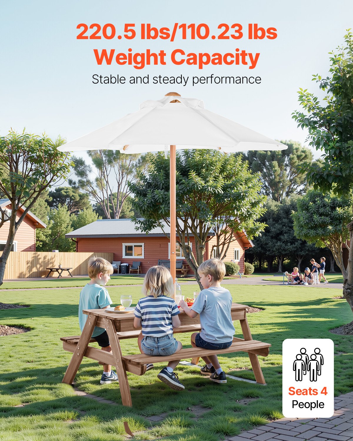 Outdoor Play Equipment: VEVOR Picnic Table Wooden Tables and Bench Set Umbrella Garden Indoor Outdoor