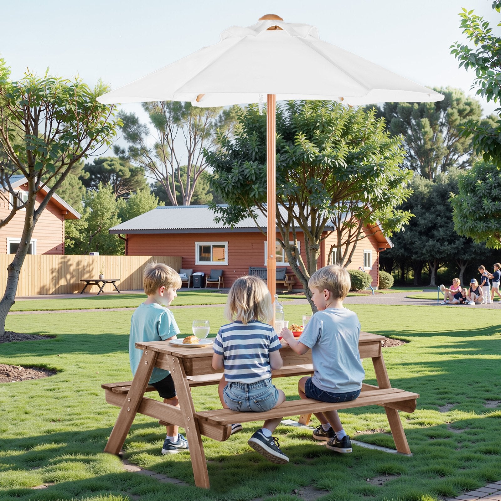 Outdoor Play Equipment: VEVOR Picnic Table Wooden Tables and Bench Set Umbrella Garden Indoor Outdoor