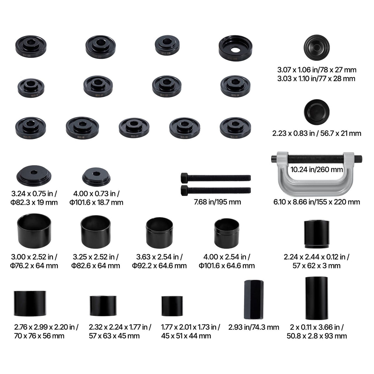 Bearing Press Kit, 10+24 Pcs, 2 in 1 Ball Joint Press & Wheel Bearing Puller Kit, Race and Seal Driver Set with 13 Bushings, C-Frame and Sleeves, Heavy Duty Removal Installation Set with Case