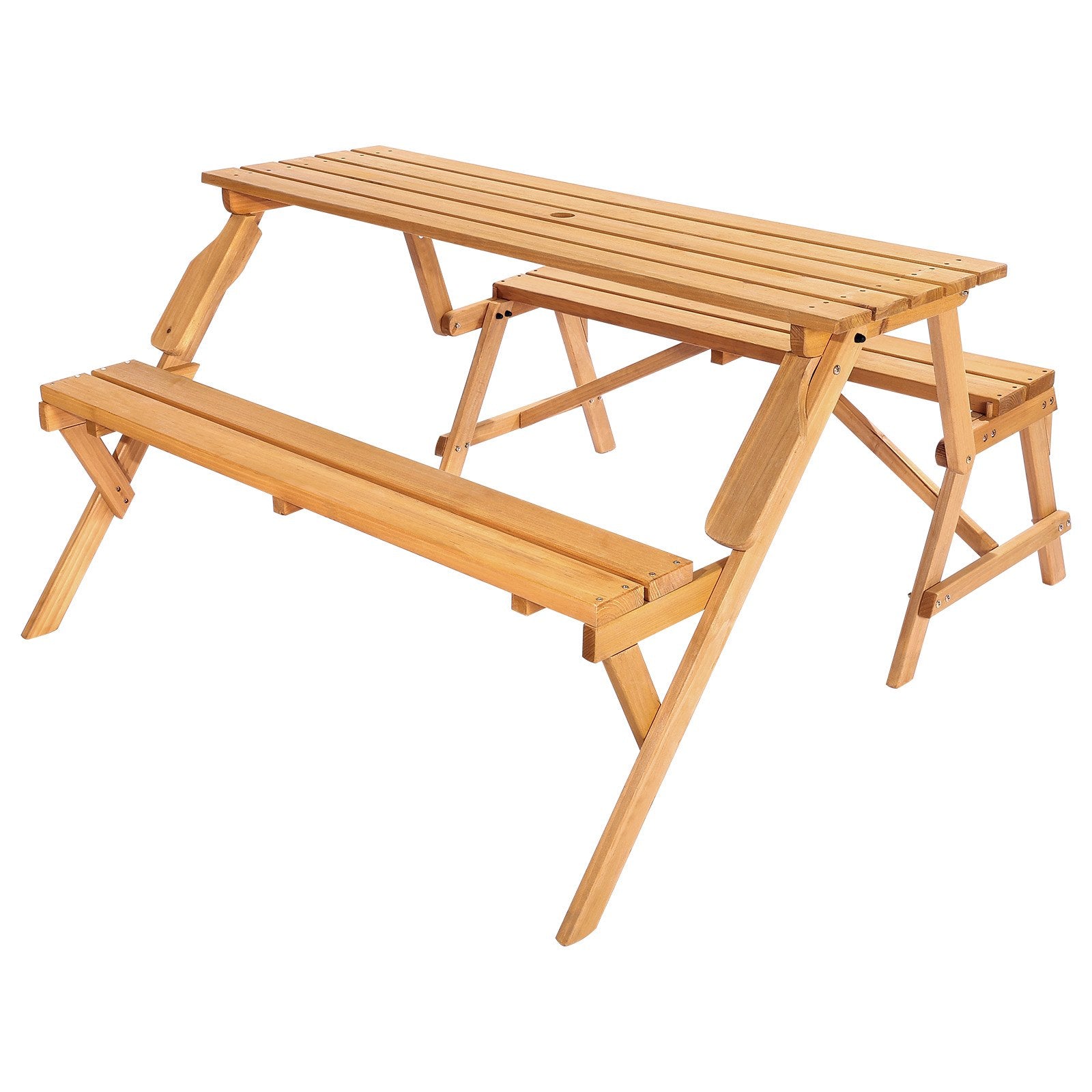 Outdoor Dining Sets: VEVOR 2-in-1 Transforming Interchangeable Picnic Table, Outdoor Wooden Table and Bench Set, Portable Foldable Bench with Umbrella Hole, Patio Dining Furniture for Garden, Backyard, Porch (Brown)