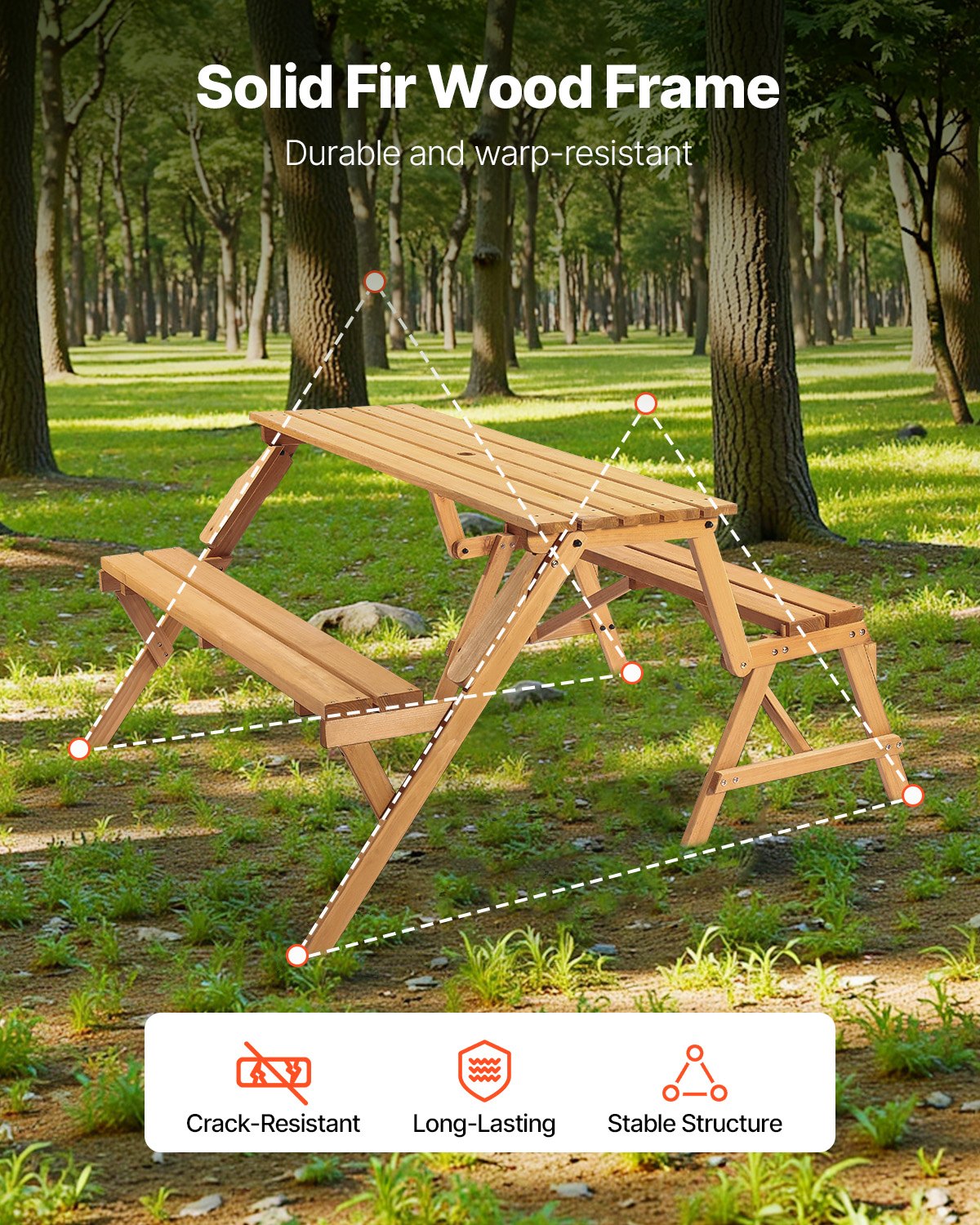 Outdoor Dining Sets: VEVOR 2-in-1 Transforming Interchangeable Picnic Table, Outdoor Wooden Table and Bench Set, Portable Foldable Bench with Umbrella Hole, Patio Dining Furniture for Garden, Backyard, Porch (Brown)