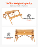 Outdoor Dining Sets: VEVOR 2-in-1 Transforming Interchangeable Picnic Table, Outdoor Wooden Table and Bench Set, Portable Foldable Bench with Umbrella Hole, Patio Dining Furniture for Garden, Backyard, Porch (Brown)