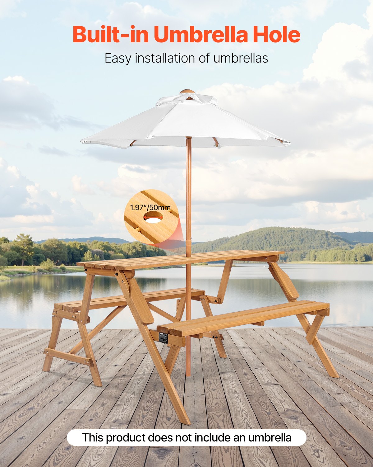 Outdoor Dining Sets: VEVOR 2-in-1 Transforming Interchangeable Picnic Table, Outdoor Wooden Table and Bench Set, Portable Foldable Bench with Umbrella Hole, Patio Dining Furniture for Garden, Backyard, Porch (Brown)