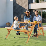 Outdoor Dining Sets: VEVOR 2-in-1 Transforming Interchangeable Picnic Table, Outdoor Wooden Table and Bench Set, Portable Foldable Bench with Umbrella Hole, Patio Dining Furniture for Garden, Backyard, Porch (Brown)