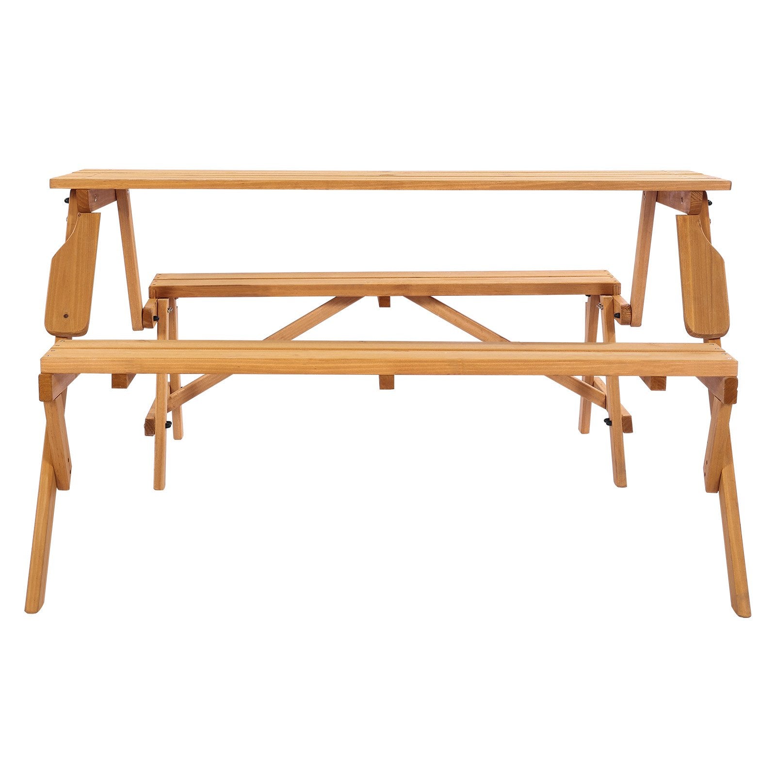 Outdoor Dining Sets: VEVOR 2-in-1 Transforming Interchangeable Picnic Table, Outdoor Wooden Table and Bench Set, Portable Foldable Bench with Umbrella Hole, Patio Dining Furniture for Garden, Backyard, Porch (Brown)