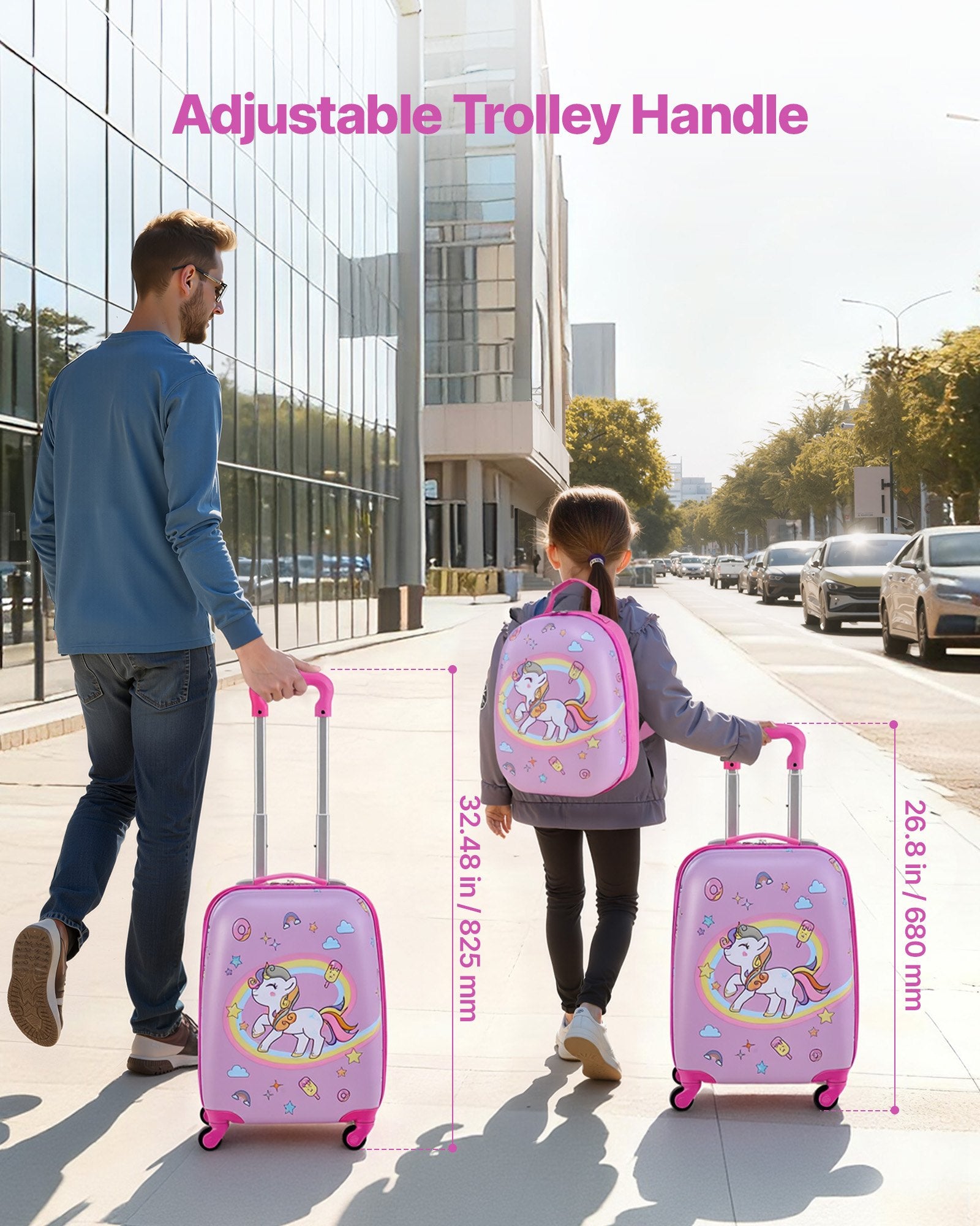 Kids Luggage Set, 2 Piece, 45.7 cm Hardside Rolling Wheels Suitcase with Hard-Shell Backpack, Unicorn Kids Carry on Luggage Set, Holiday Birthday Present for Girls & Boys, Airline Approved