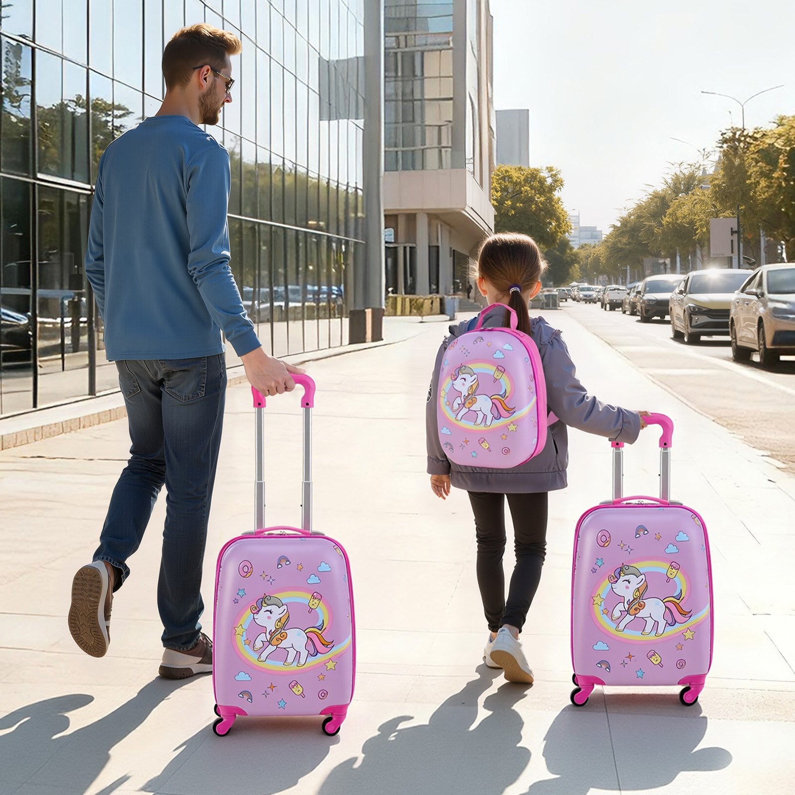 Kids Luggage Set, 2 Piece, 45.7 cm Hardside Rolling Wheels Suitcase with Hard-Shell Backpack, Unicorn Kids Carry on Luggage Set, Holiday Birthday Present for Girls & Boys, Airline Approved
