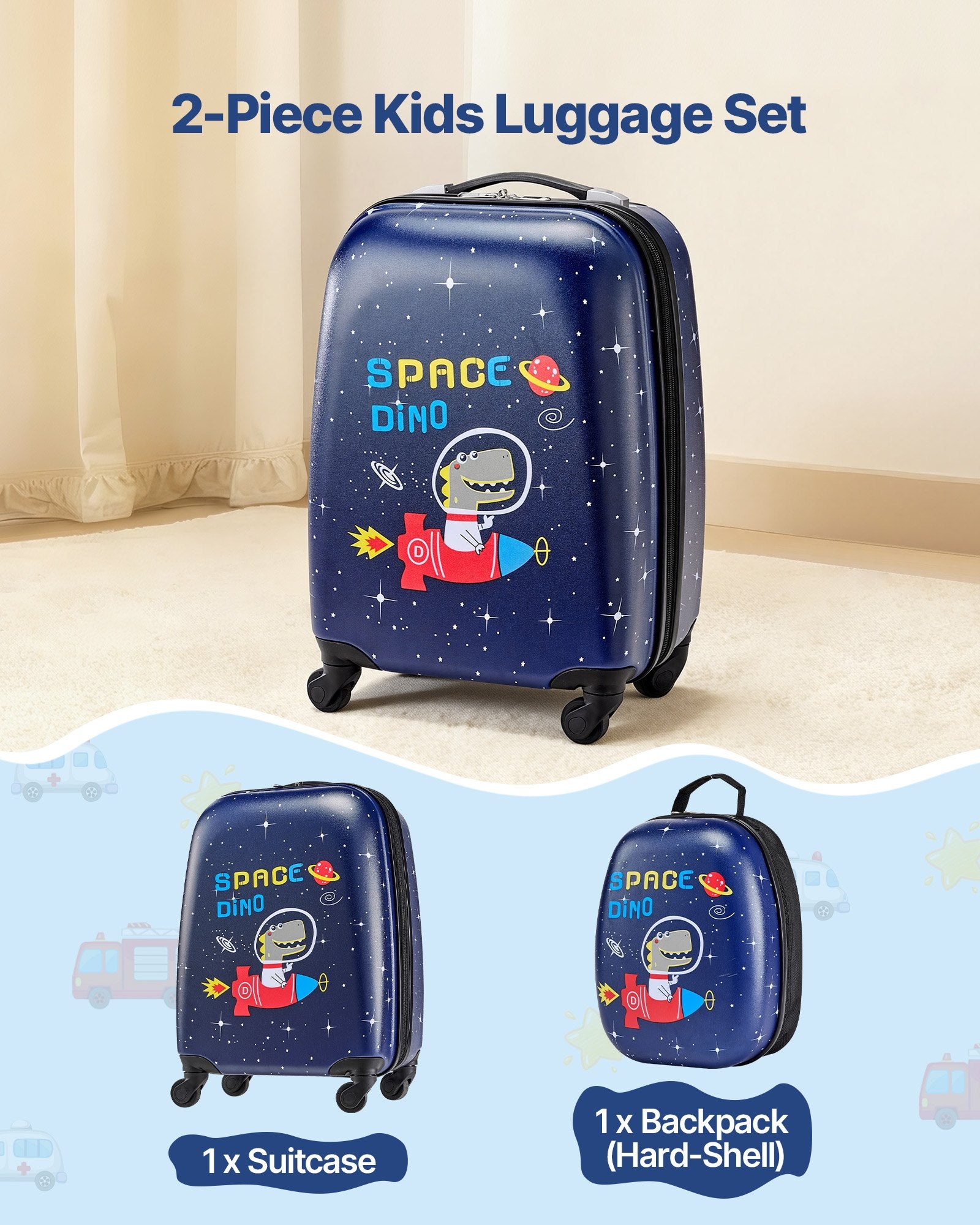 Mouse & Accessories: VEVOR Kids Luggage Set, 2 Piece, 45.7 cm Hardside Rolling Wheels Suitcase with Hard-Shell Backpack, Dinosaur Kids Carry on Luggage Set, Holiday Birthday Present for Girls & Boys, Airline Approved