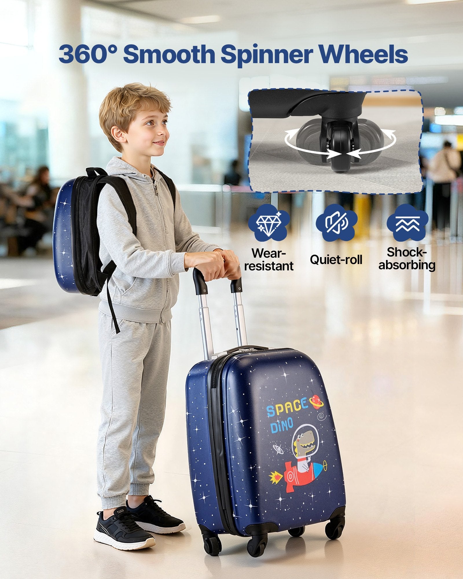 Mouse & Accessories: VEVOR Kids Luggage Set, 2 Piece, 45.7 cm Hardside Rolling Wheels Suitcase with Hard-Shell Backpack, Dinosaur Kids Carry on Luggage Set, Holiday Birthday Present for Girls & Boys, Airline Approved