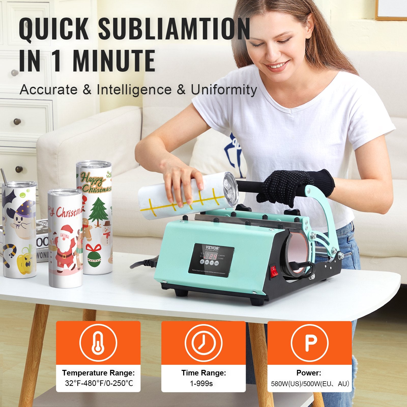 Kitchen Utensils: VEVOR Tumbler Heat Press Machine and Sublimation Tumblers, Tumbler Press Set with 8pcs 20OZ Blank Tumblers, Mug Press Cup Press for 11-30oz Tumblers Mug, with Heat Transfer Paper, Gloves, Tape