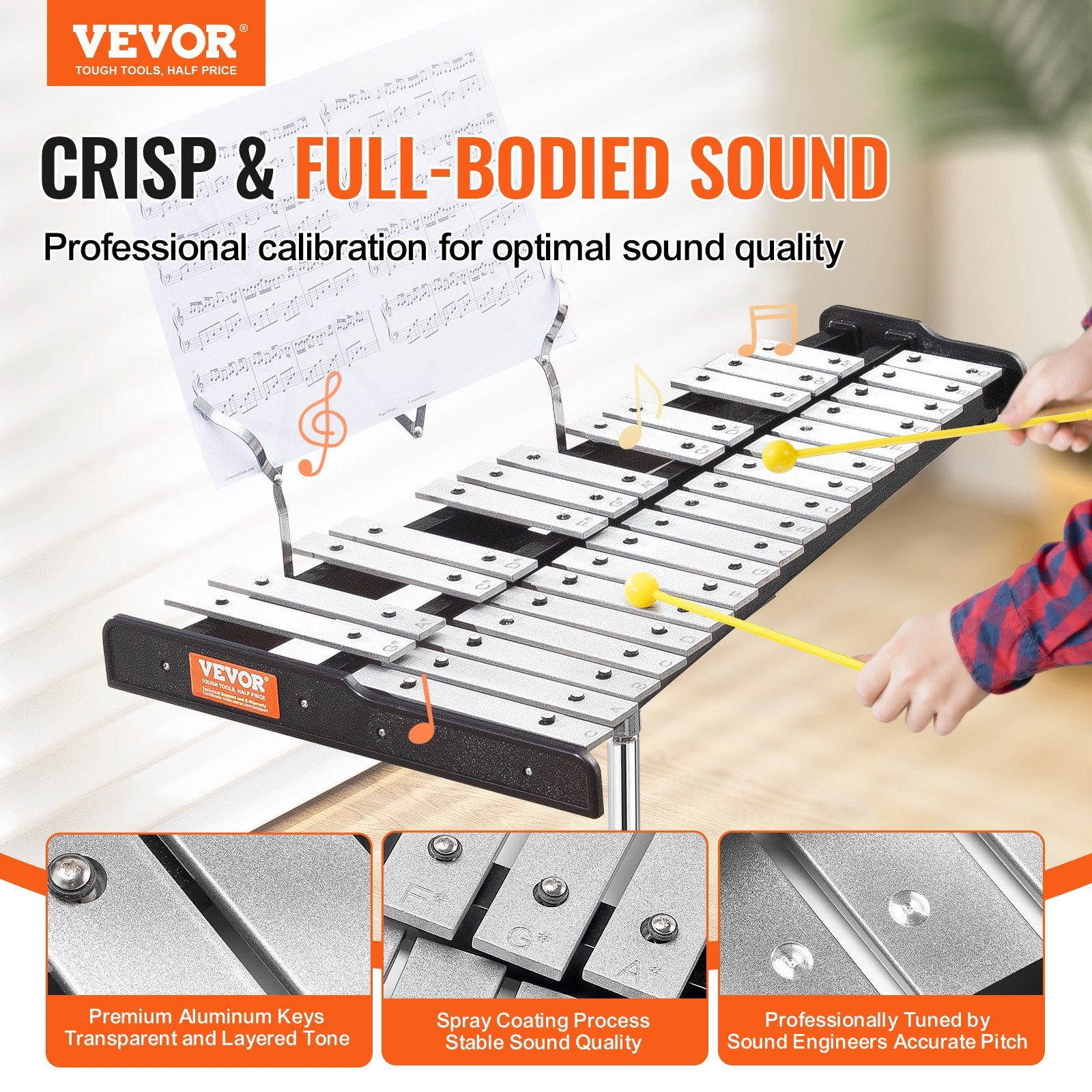 Drums: VEVOR 30 Note Glockenspiel Xylophone Bell Kit, Professional Percussion Instrument Set with Mallets, Drum Sticks, Music Stand,  8" Practice Pad, Adjustable Stand and Carrying Bag for Students & Adults