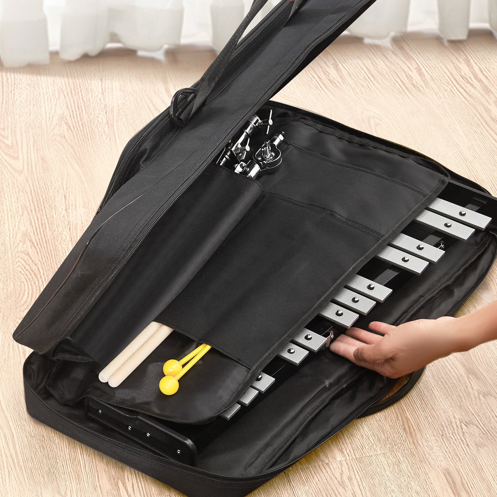 Drums: VEVOR 30 Note Glockenspiel Xylophone Bell Kit, Professional Percussion Instrument Set with Mallets, Drum Sticks, Music Stand,  8" Practice Pad, Adjustable Stand and Carrying Bag for Students & Adults