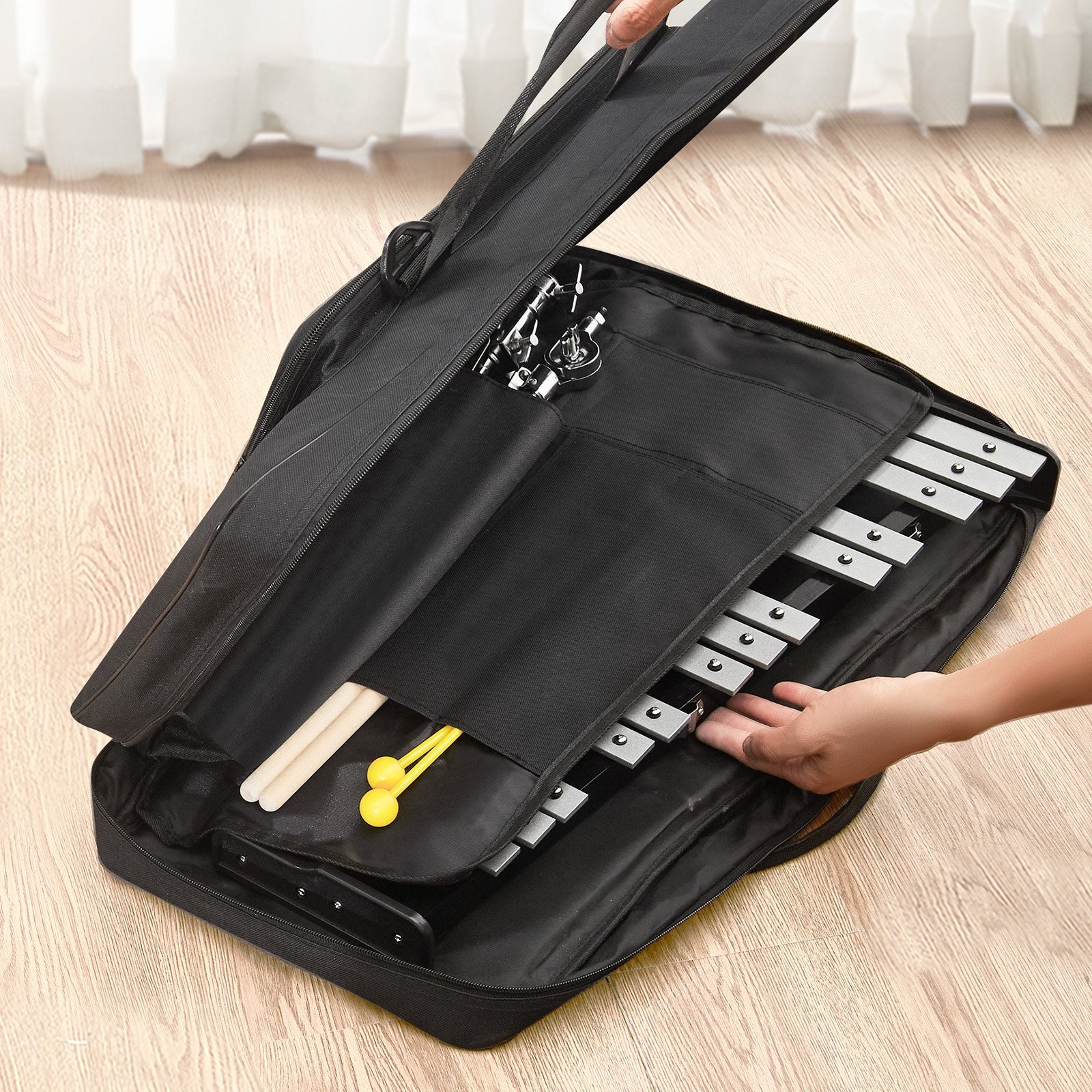 Drums: VEVOR 32 Note Glockenspiel Xylophone Bell Kit, Professional Percussion Instrument Set with Mallets, Drum Sticks, Music Stand,  8" Practice Pad, Adjustable Stand and Carrying Bag for Students & Adults