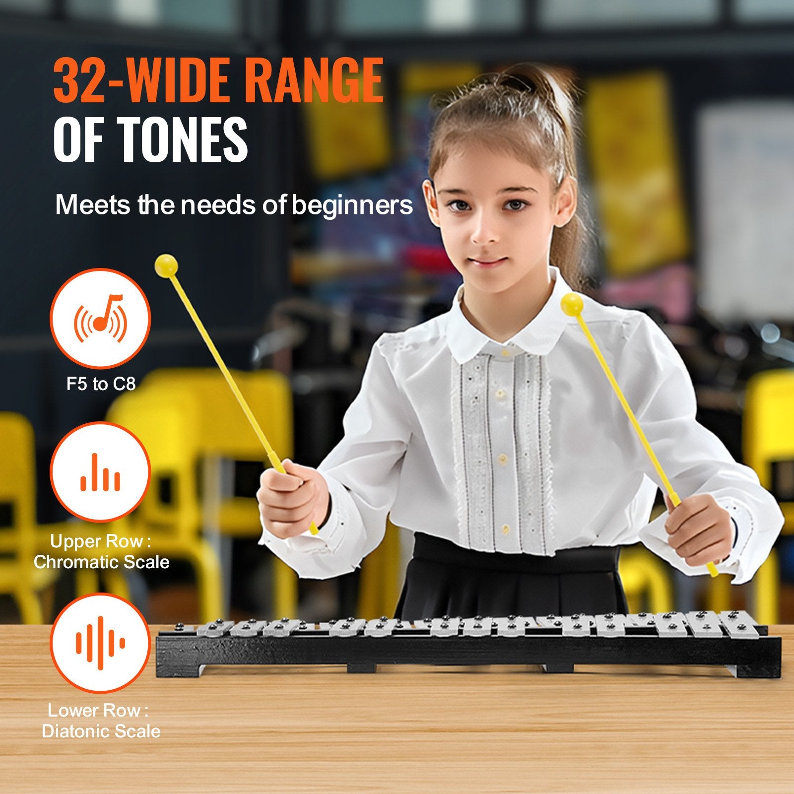Mouse & Accessories: VEVOR 32 Note Glockenspiel Xylophone Bell Kit, Percussion Instrument with Mallets, Drum Sticks and Carrying Bag, Professional Glockenspiel Xylophone Percussion Instrument Set for Adults & Students