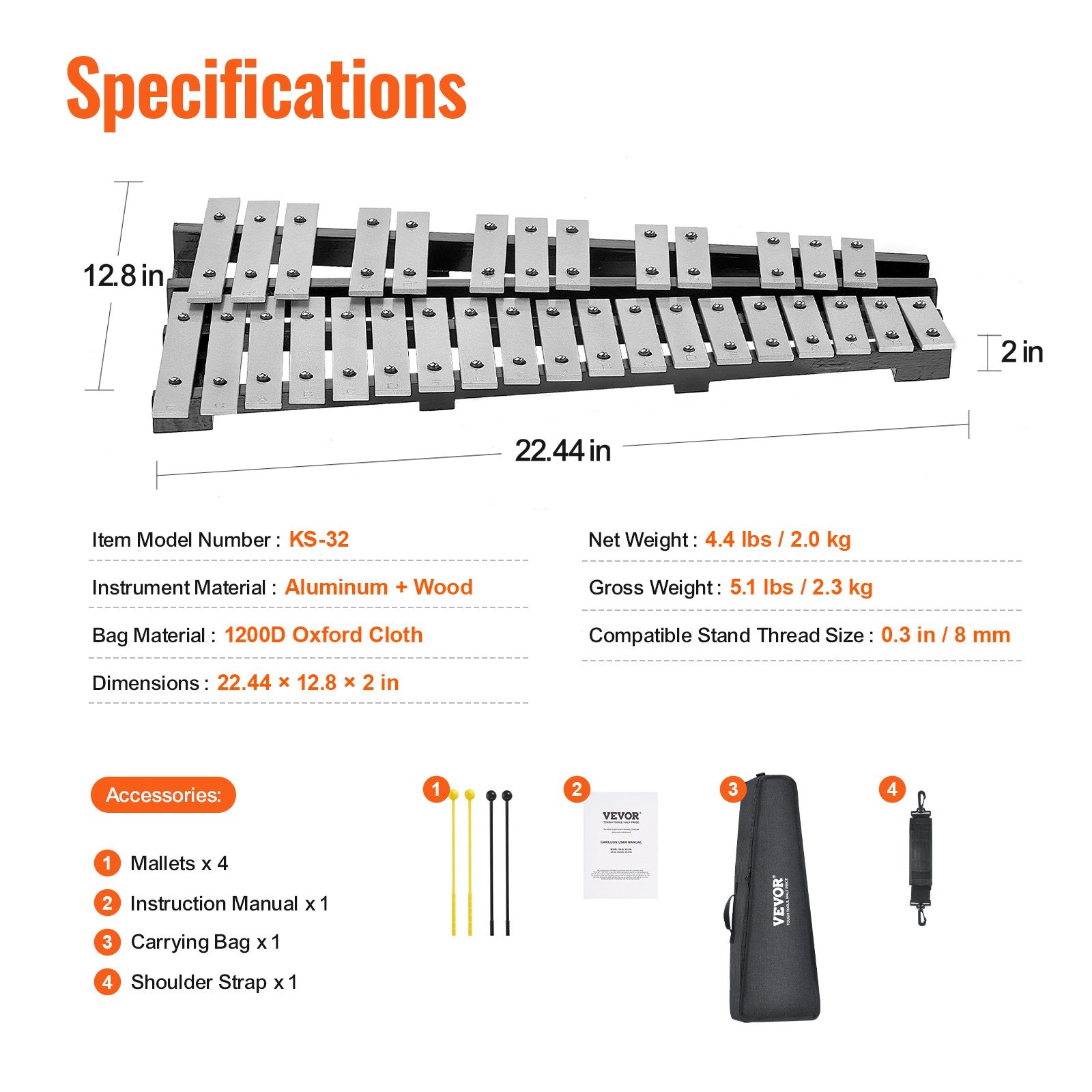 Mouse & Accessories: VEVOR 32 Note Glockenspiel Xylophone Bell Kit, Percussion Instrument with Mallets, Drum Sticks and Carrying Bag, Professional Glockenspiel Xylophone Percussion Instrument Set for Adults & Students