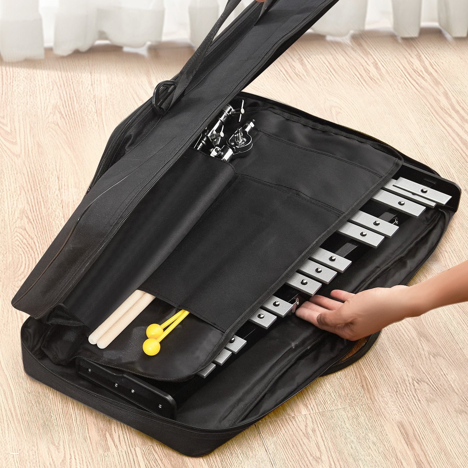 Drums: VEVOR 32 Note Glockenspiel Xylophone Bell Kit, Professional Percussion Instrument Set with Mallets, Drum Sticks, Music Stand, Adjustable Stand and Carrying Bag for Students & Adults
