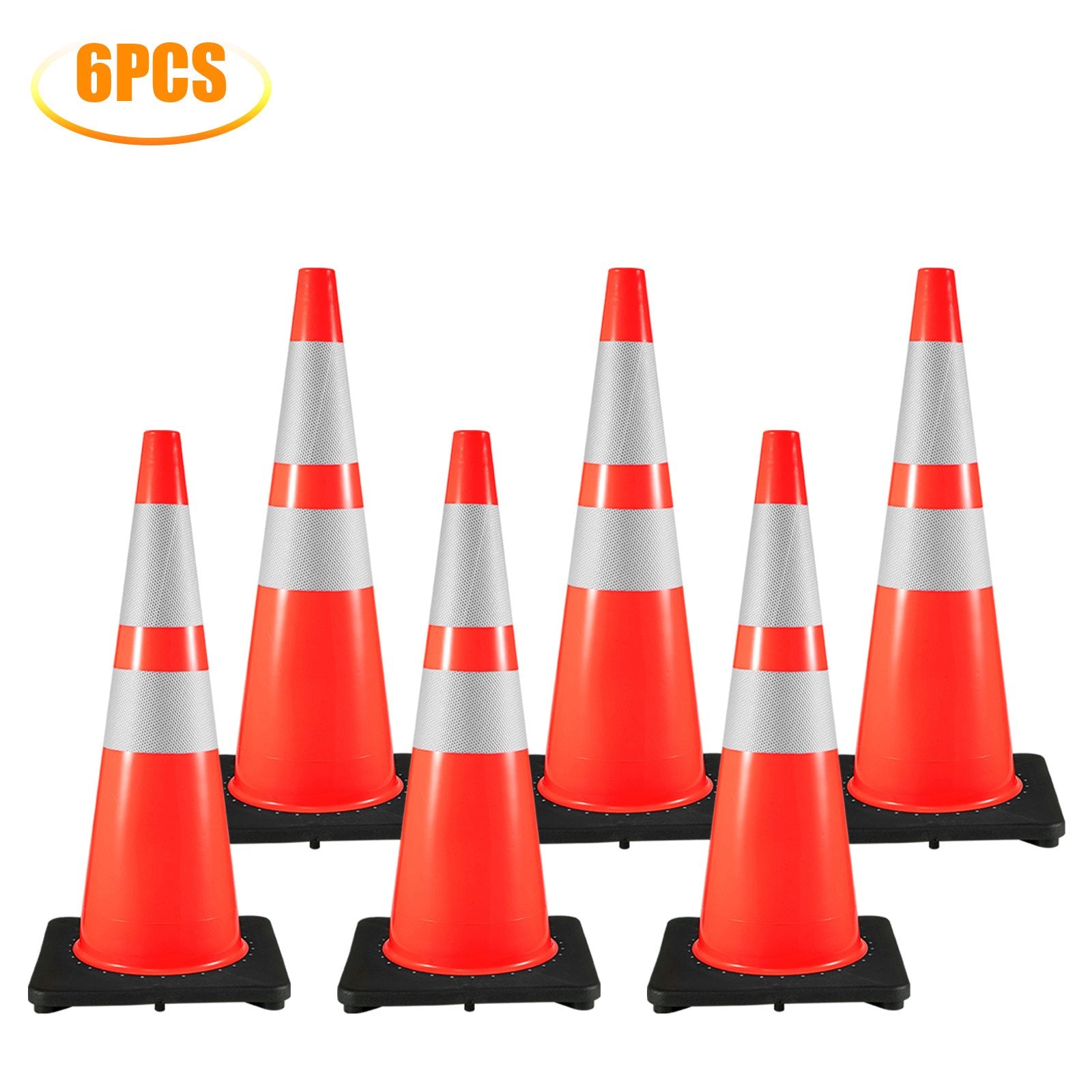 Automotive Decor: VEVOR 6Pack 36" Traffic Cones, Safety Road Parking Cone with Black Weighted Base, PVC Orange Traffic Safety Cones, Hazard Cones Reflective Collars for Construction Traffic Parking