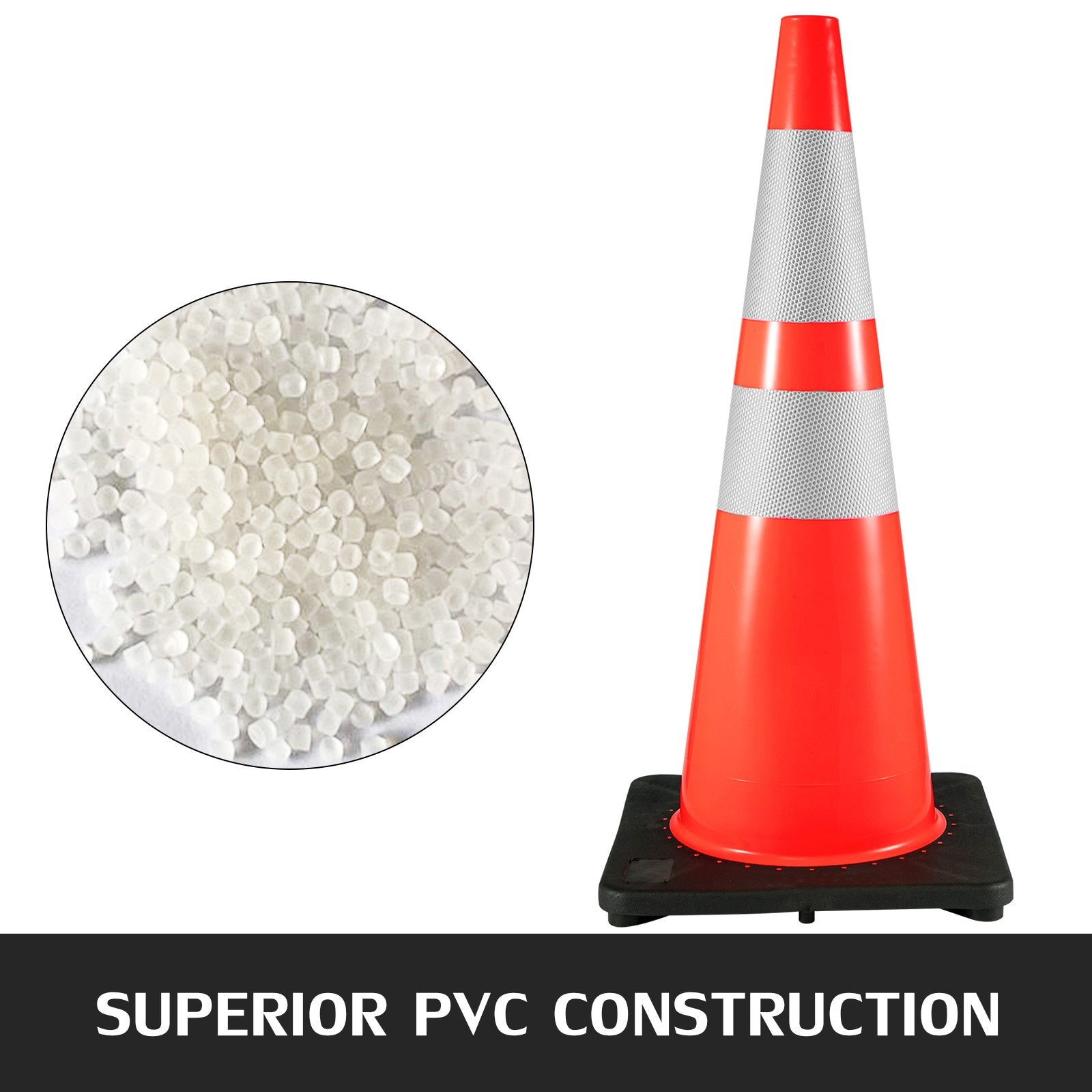 Automotive Decor: VEVOR 6Pack 36" Traffic Cones, Safety Road Parking Cone with Black Weighted Base, PVC Orange Traffic Safety Cones, Hazard Cones Reflective Collars for Construction Traffic Parking