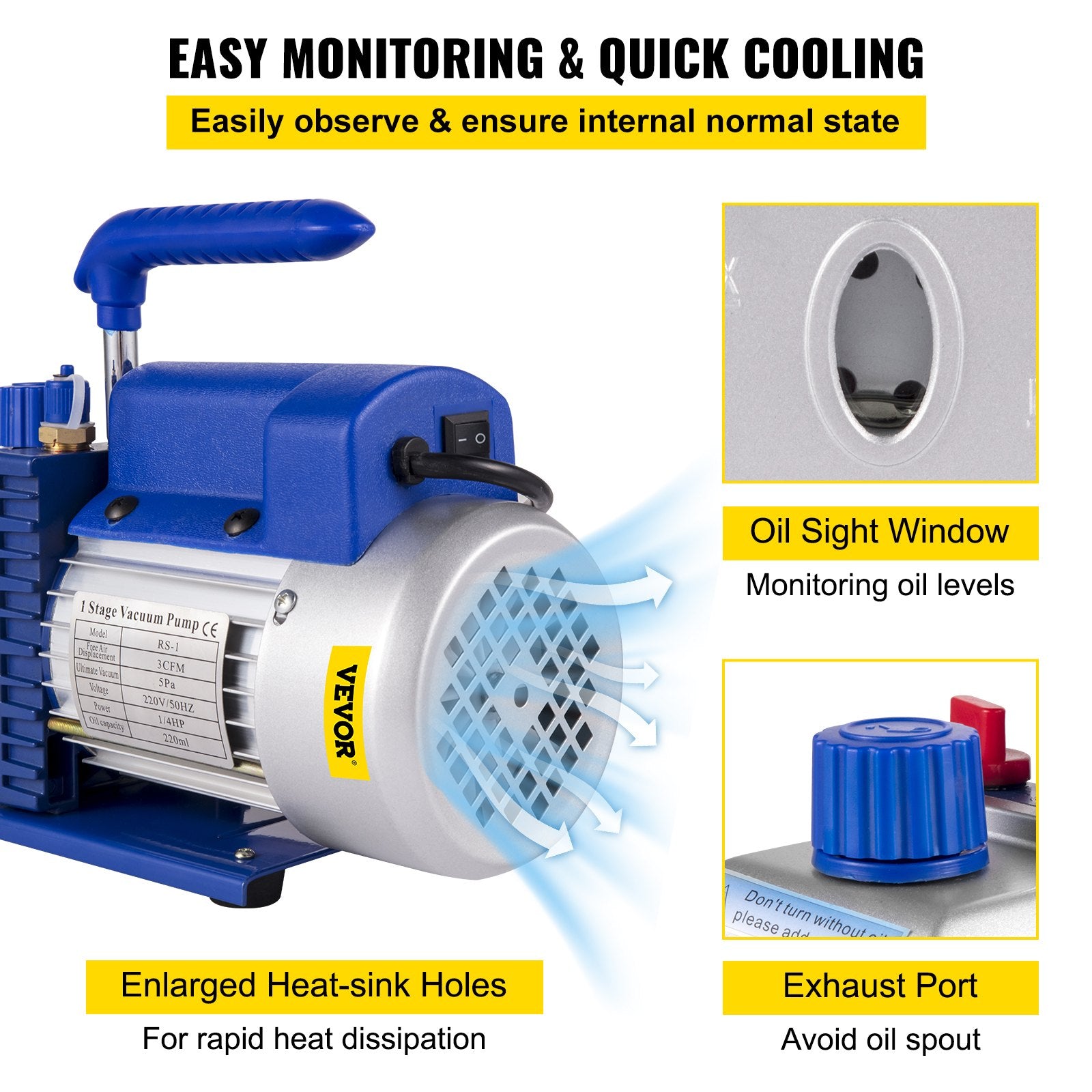Food Storage: VEVOR 3CFM 84 L/M 1-Stage, Refrigerant Vacuum Pump Refrigeration Gauges A/C Air Conditioning 1440 RPM 1/4 HP, 3 pcs hoses 800 PSI Refrigeration Gauges