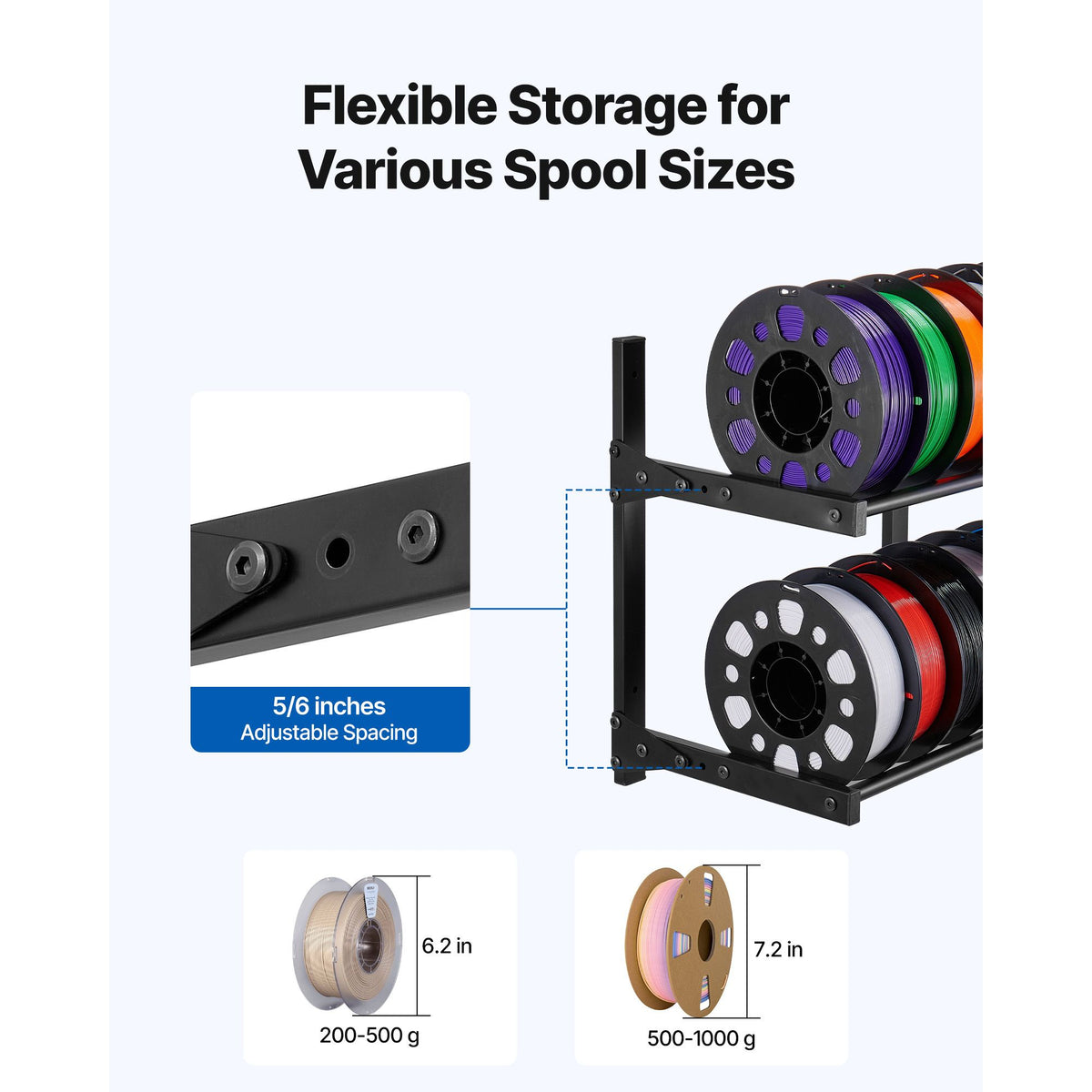 Wall Mount Printer Filament Storage Rack, 2-Tier Wall Bracket Storage Shelf, Rolling Filament Spool Holders Racks with Wheels, Filaments Organzied for 3D Printing Studio, Workshop (Shelf Only)