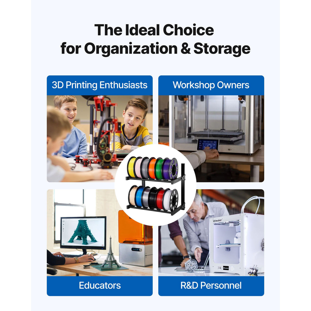 Wall Mount Printer Filament Storage Rack, 2-Tier Wall Bracket Storage Shelf, Rolling Filament Spool Holders Racks with Wheels, Filaments Organzied for 3D Printing Studio, Workshop (Shelf Only)