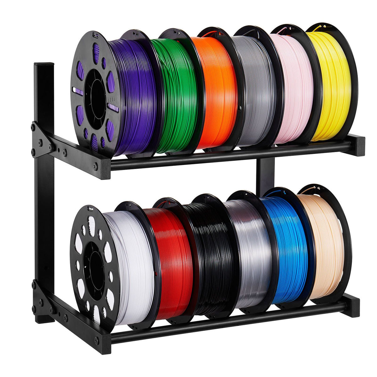 Wall Mount Printer Filament Storage Rack, 2-Tier Wall Bracket Storage Shelf, Rolling Filament Spool Holders Racks with Wheels, Filaments Organzied for 3D Printing Studio, Workshop (Shelf Only)