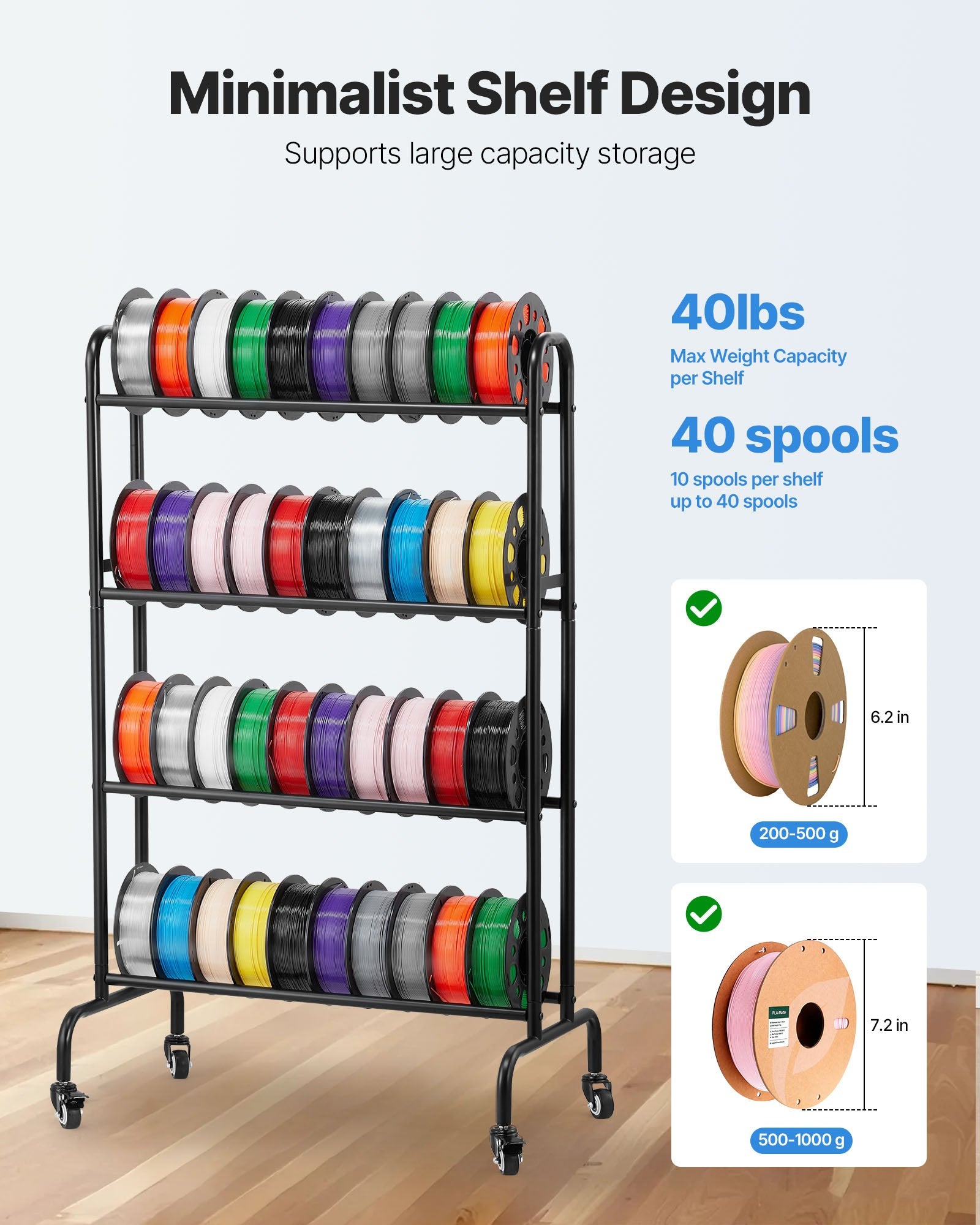 Water Filtration Accessories: VEVOR 3D Printer Filament Storage Rack, 4 Tier Heavy Duty Storage Shelf, Rolling Filament Spool Holders Racks with Wheels, Filaments Organzied for 3D Printing Station, Office, Workshop (Shelf Only)