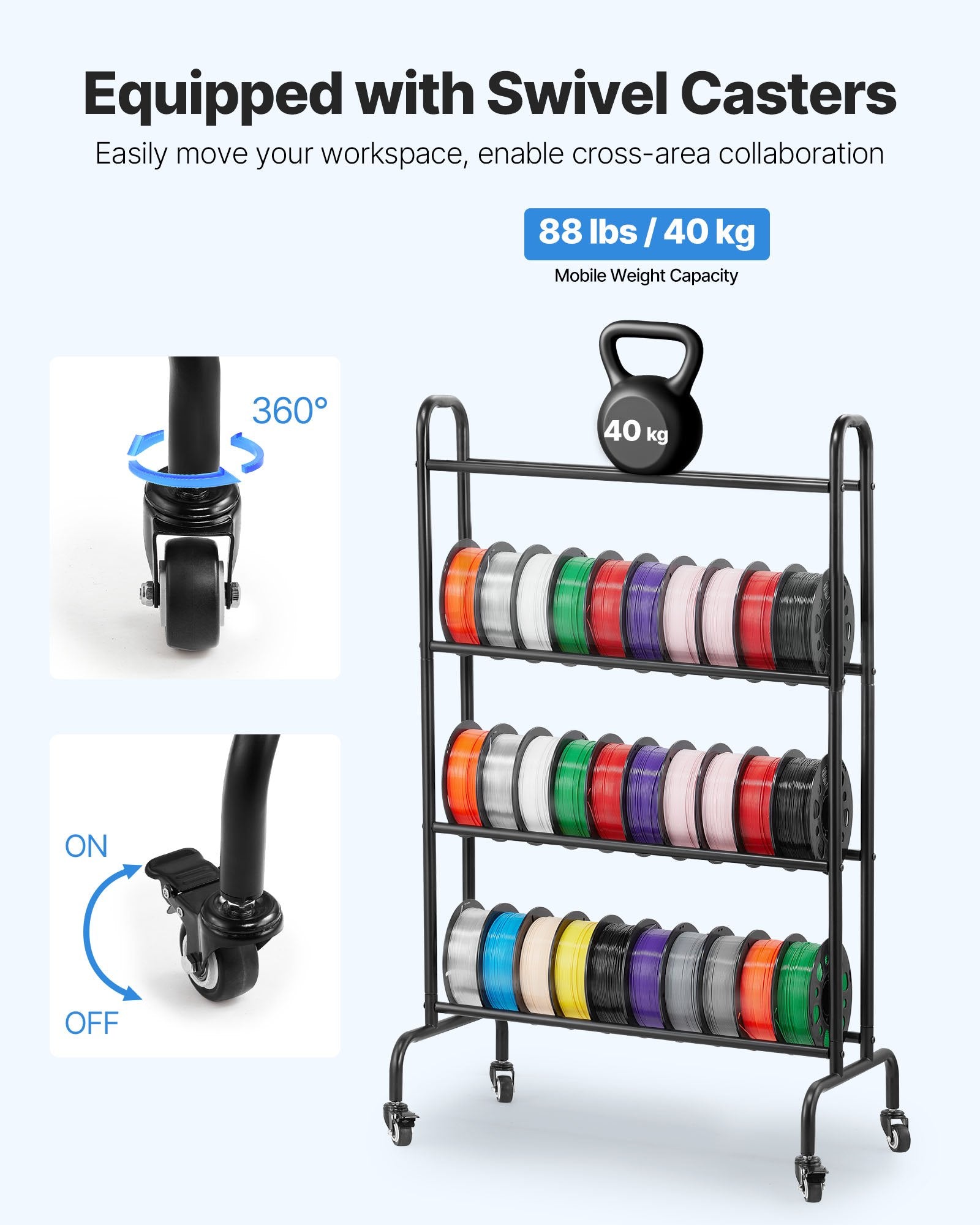 Water Filtration Accessories: VEVOR 3D Printer Filament Storage Rack, 4 Tier Heavy Duty Storage Shelf, Rolling Filament Spool Holders Racks with Wheels, Filaments Organzied for 3D Printing Station, Office, Workshop (Shelf Only)