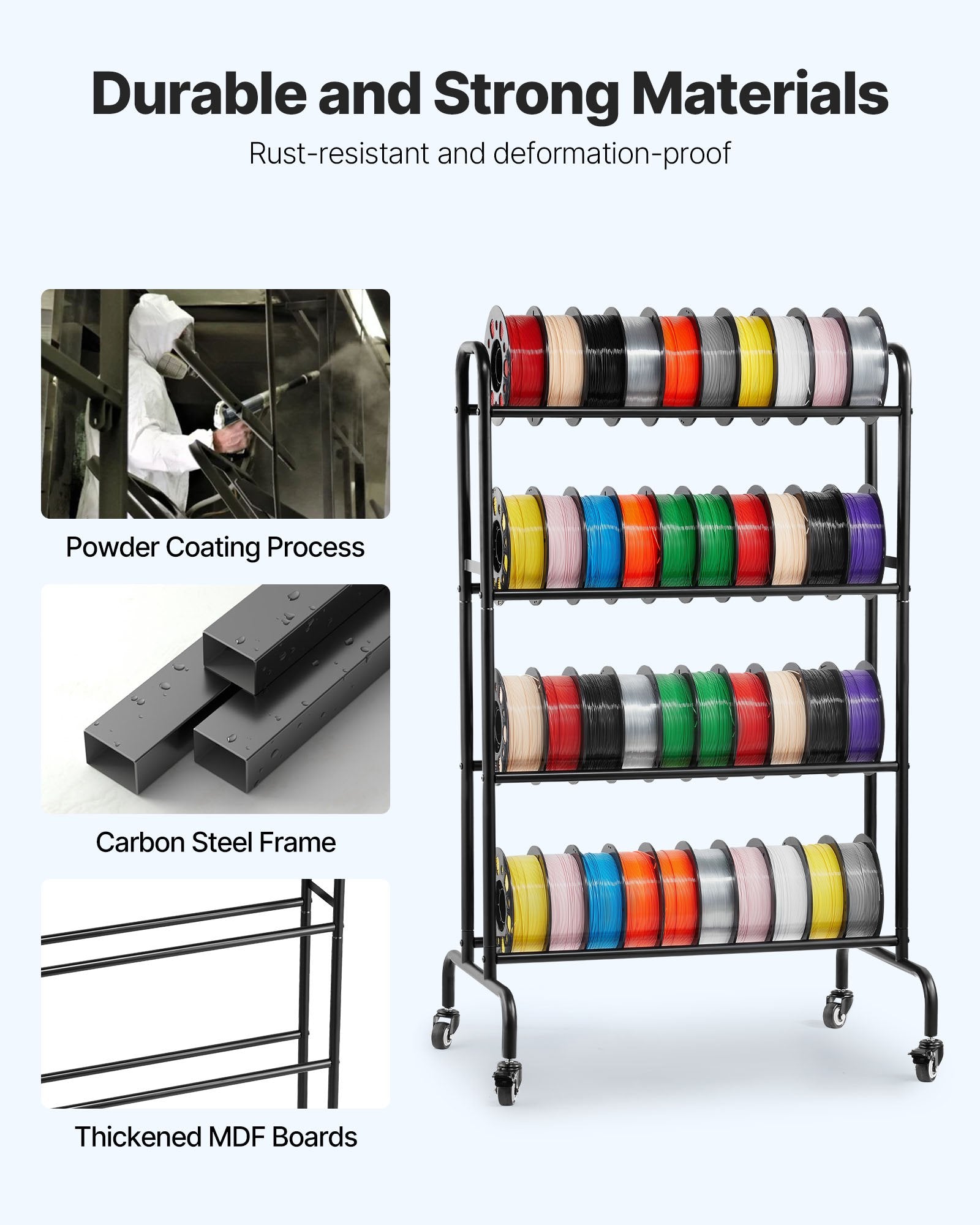 Water Filtration Accessories: VEVOR 3D Printer Filament Storage Rack, 4 Tier Heavy Duty Storage Shelf, Rolling Filament Spool Holders Racks with Wheels, Filaments Organzied for 3D Printing Station, Office, Workshop (Shelf Only)