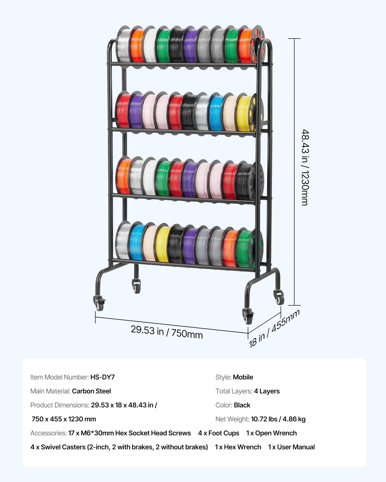 Water Filtration Accessories: VEVOR 3D Printer Filament Storage Rack, 4 Tier Heavy Duty Storage Shelf, Rolling Filament Spool Holders Racks with Wheels, Filaments Organzied for 3D Printing Station, Office, Workshop (Shelf Only)