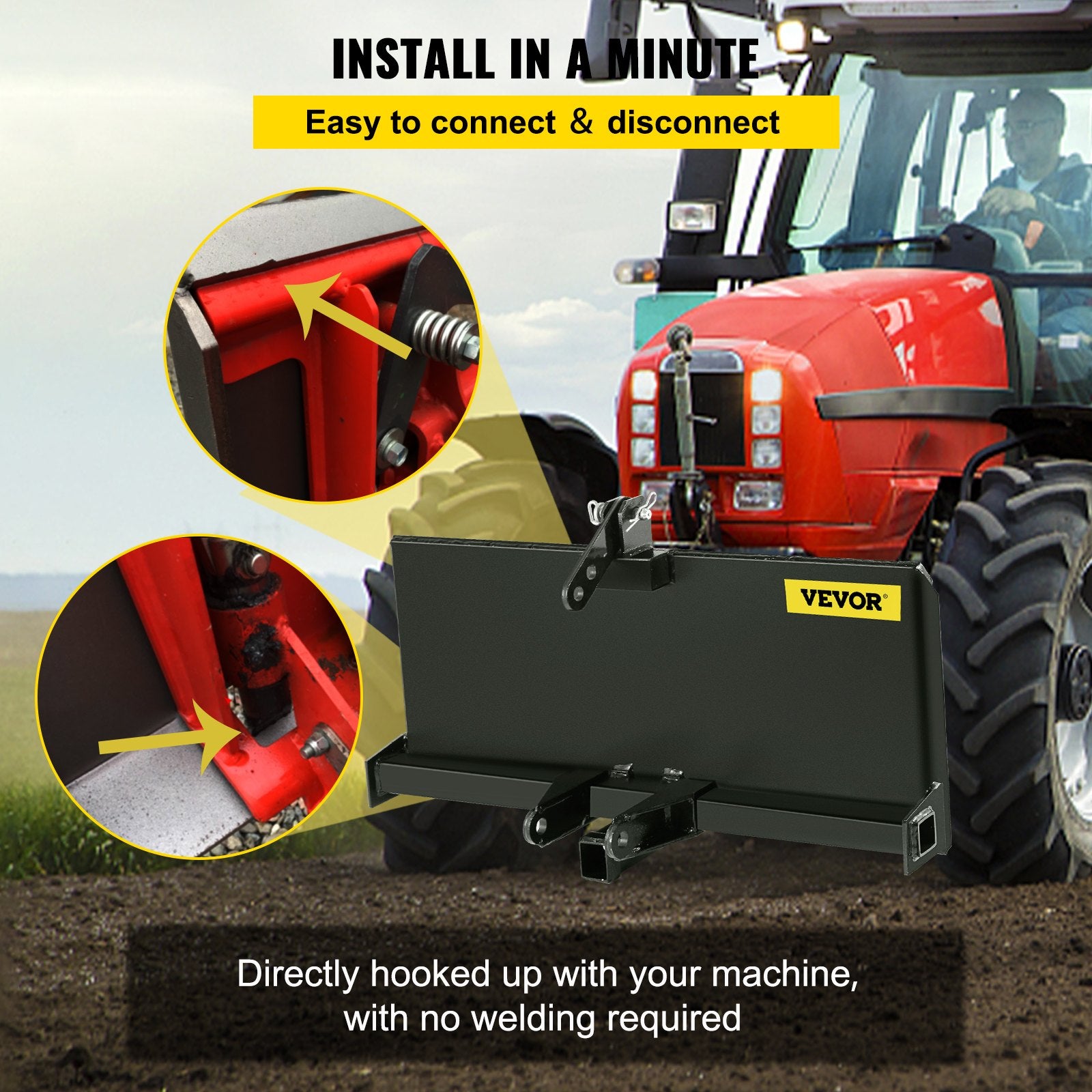 Automotive Parts: VEVOR 3 Point Attachment Adapter Skid Steer Trailer Hitch Front Loader Case