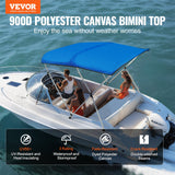 Canopies & Gazebos: VEVOR 3 Bow Bimini Top Boat Cover, 900D Polyester Canopy with 1" Aluminum Alloy Frame, Waterproof and Sun Shade, Includes Storage Boot, 2 Support Poles, 4 Straps, 6'L x 46"H x 54"-60"W, Pacific Blue