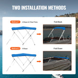 Canopies & Gazebos: VEVOR 3 Bow Bimini Top Boat Cover, 900D Polyester Canopy with 1" Aluminum Alloy Frame, Waterproof and Sun Shade, Includes Storage Boot, 2 Support Poles, 4 Straps, 6'L x 46"H x 54"-60"W, Pacific Blue