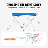 Canopies & Gazebos: VEVOR 3 Bow Bimini Top Boat Cover, 900D Polyester Canopy with 1" Aluminum Alloy Frame, Waterproof and Sun Shade, Includes Storage Boot, 2 Support Poles, 4 Straps, 6'L x 46"H x 54"-60"W, Pacific Blue