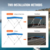 Canopies & Gazebos: VEVOR 3 Bow Bimini Top Boat Cover, 900D Polyester Canopy with 1" Aluminum Alloy Frame, Waterproof and Sun Shade, Includes Storage Boot, 2 Support Poles, 4 Straps, 6'L x 46"H x 61"-66"W, Pacific Blue