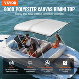 Canopies & Gazebos: VEVOR 3 Bow Bimini Top Boat Cover, 900D Polyester Canopy with 1" Aluminum Alloy Frame, Waterproof and Sun Shade, Includes Storage Boot, 2 Support Poles, 4 Straps, 6'L x 46"H x 67"-72"W, Light Grey