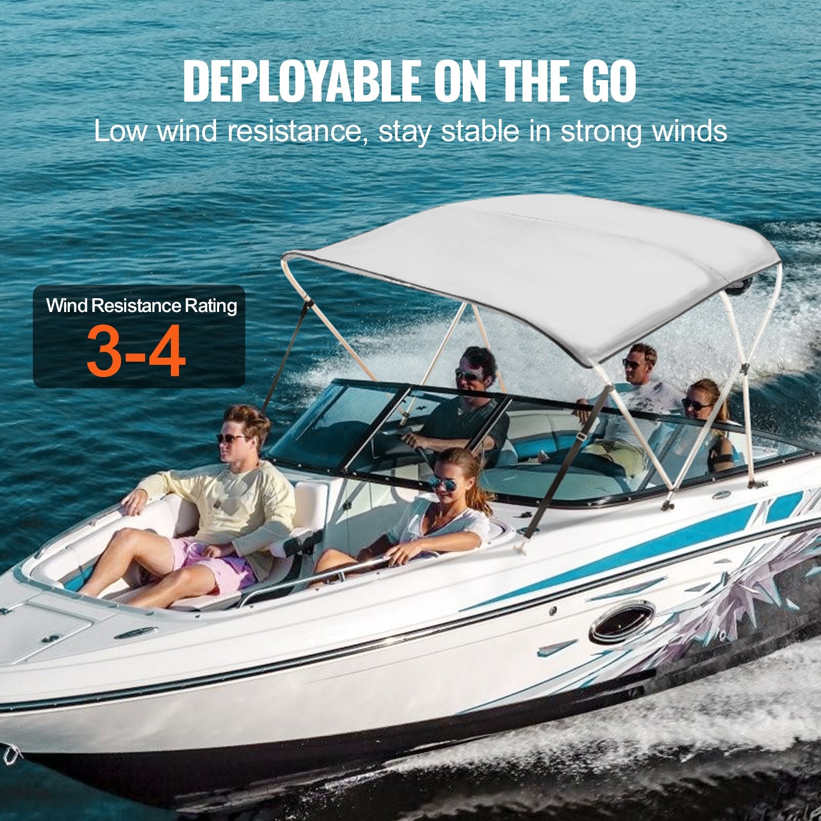 Canopies & Gazebos: VEVOR 3 Bow Bimini Top Boat Cover, 900D Polyester Canopy with 1" Aluminum Alloy Frame, Waterproof and Sun Shade, Includes Storage Boot, 2 Support Poles, 4 Straps, 6'L x 46"H x 67"-72"W, Light Grey