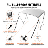 Canopies & Gazebos: VEVOR 3 Bow Bimini Top Boat Cover, 900D Polyester Canopy with 1" Aluminum Alloy Frame, Waterproof and Sun Shade, Includes Storage Boot, 2 Support Poles, 4 Straps, 6'L x 46"H x 67"-72"W, Light Grey