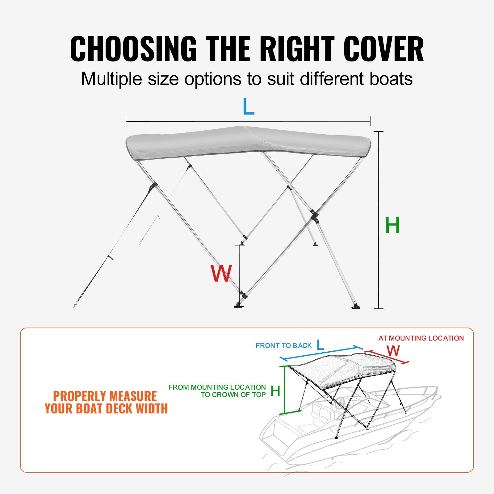 Canopies & Gazebos: VEVOR 3 Bow Bimini Top Boat Cover, 900D Polyester Canopy with 1" Aluminum Alloy Frame, Waterproof and Sun Shade, Includes Storage Boot, 2 Support Poles, 4 Straps, 6'L x 46"H x 67"-72"W, Light Grey