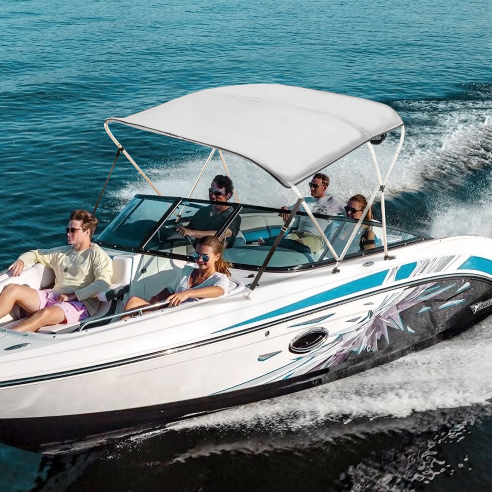 Canopies & Gazebos: VEVOR 3 Bow Bimini Top Boat Cover, 900D Polyester Canopy with 1" Aluminum Alloy Frame, Waterproof and Sun Shade, Includes Storage Boot, 2 Support Poles, 4 Straps, 6'L x 46"H x 67"-72"W, Light Grey