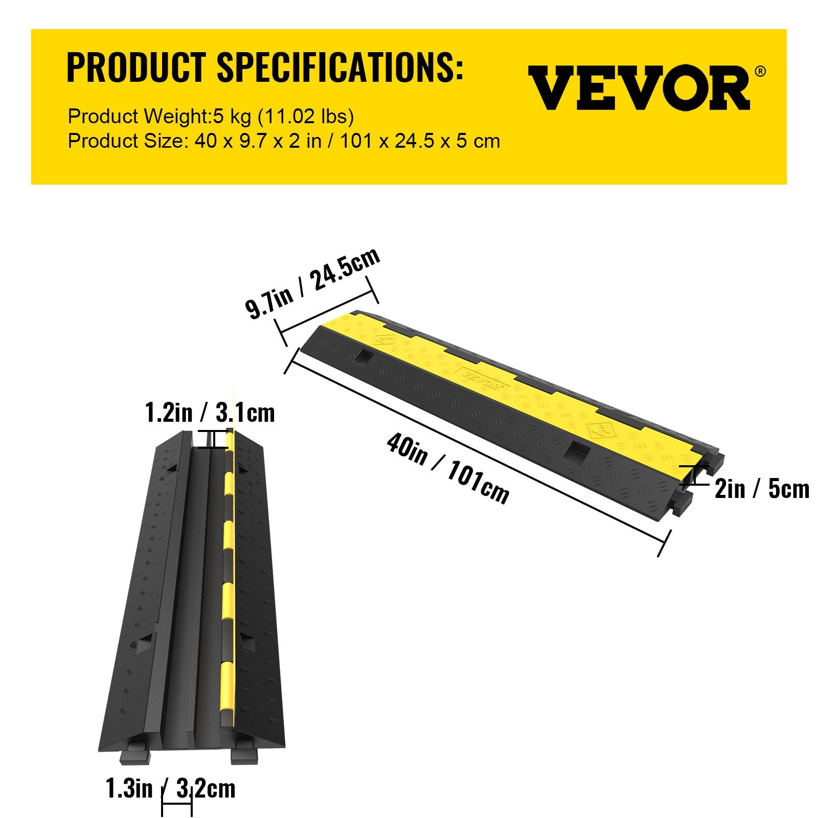 Automotive Repair & Speciality Tools: VEVOR 3 Pcs 2-Cable Rubber Electrical Wire Cover Cord Protector Ramp 11000 lbs