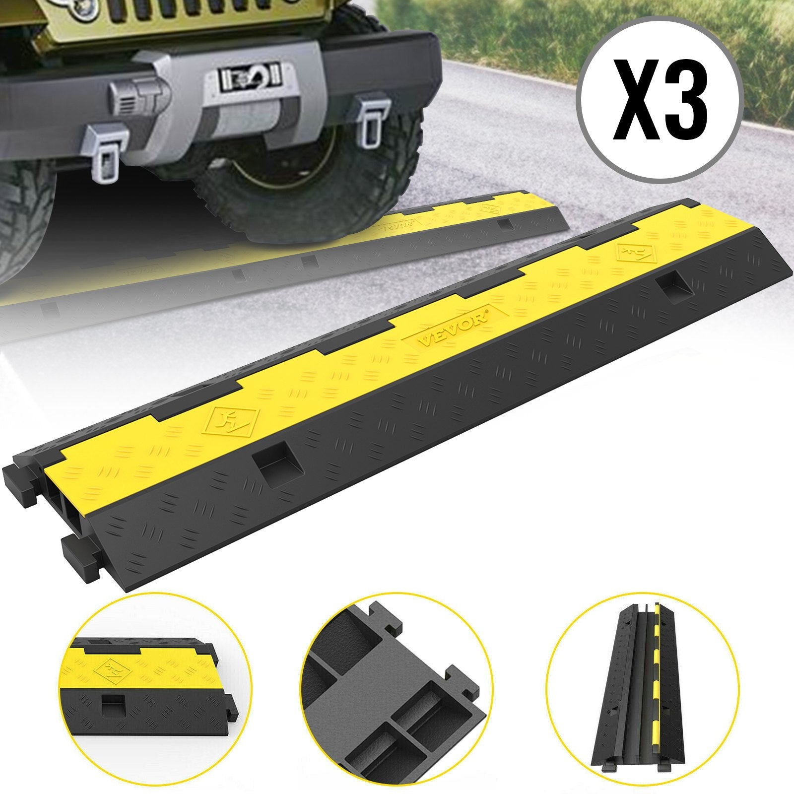 Automotive Repair & Speciality Tools: VEVOR 3 Pcs 2-Cable Rubber Electrical Wire Cover Cord Protector Ramp 11000 lbs