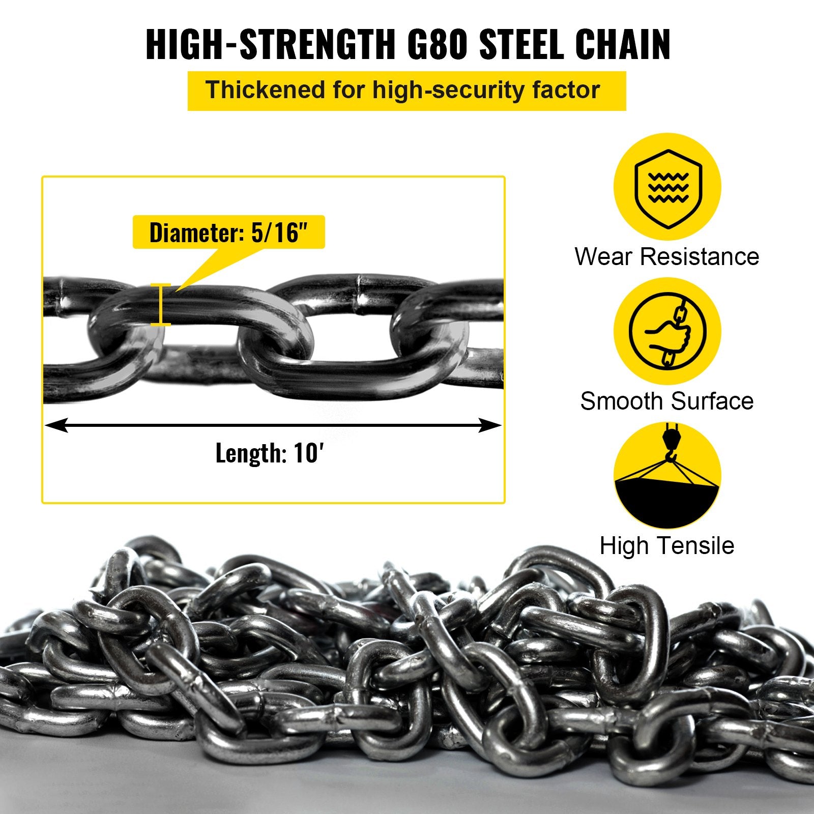 Chain Sling 5/16" X 10' Engine Lift Chain G80 Alloy Steel Engine Chain Hoist Lifts 3 Ton with 4 Leg Grab Hooks and Adjuster