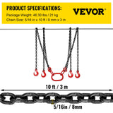Building Materials: VEVOR Chain Sling 5/16" X 10' Engine Lift Chain G80 Alloy Steel Engine Chain Hoist Lifts 3 Ton with 4 Leg Grab Hooks and Adjuster