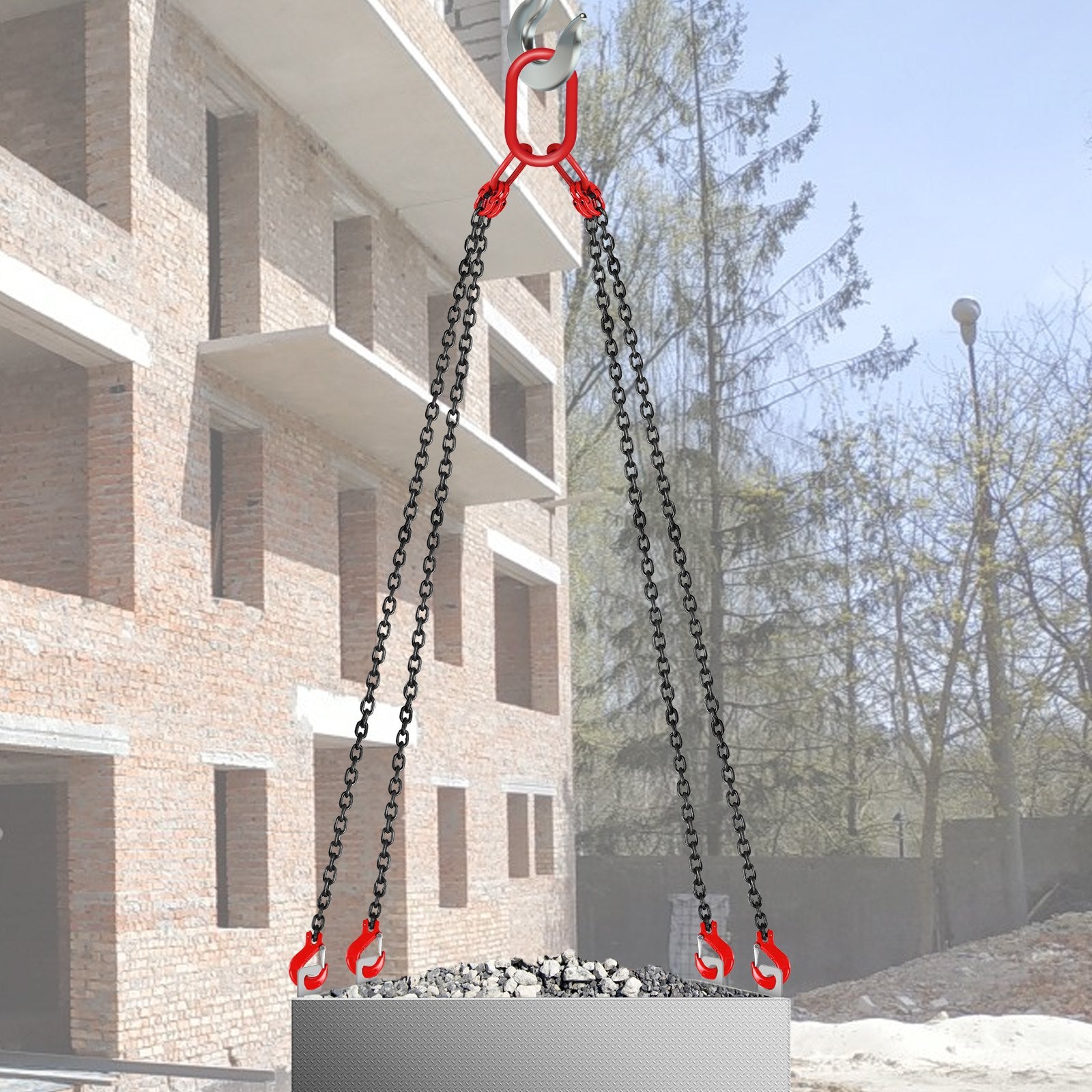 Chain Sling 5/16" X 10' Engine Lift Chain G80 Alloy Steel Engine Chain Hoist Lifts 3 Ton with 4 Leg Grab Hooks and Adjuster